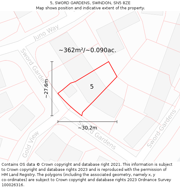 5, SWORD GARDENS, SWINDON, SN5 8ZE: Plot and title map