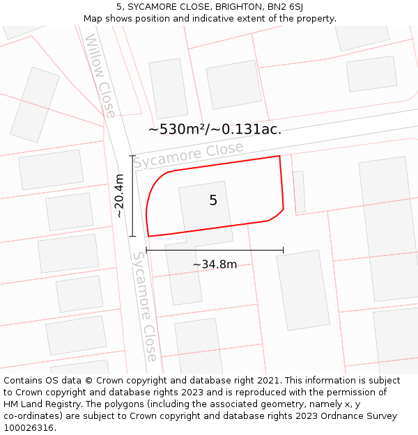 5, SYCAMORE CLOSE, BRIGHTON, BN2 6SJ: Plot and title map
