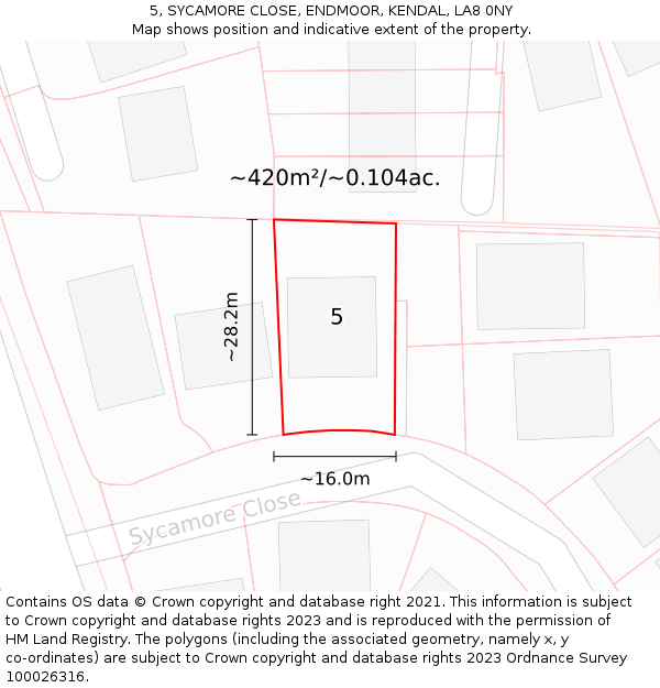 5, SYCAMORE CLOSE, ENDMOOR, KENDAL, LA8 0NY: Plot and title map