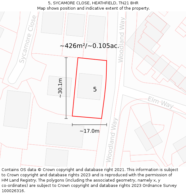 5, SYCAMORE CLOSE, HEATHFIELD, TN21 8HR: Plot and title map