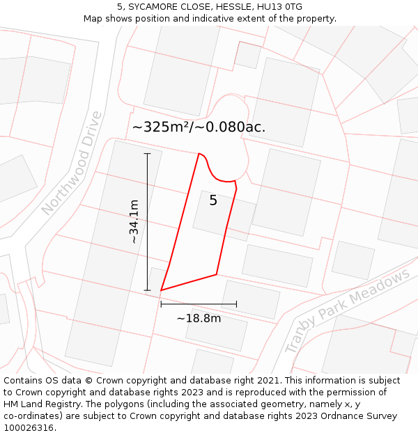 5, SYCAMORE CLOSE, HESSLE, HU13 0TG: Plot and title map