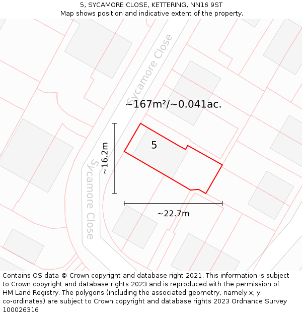 5, SYCAMORE CLOSE, KETTERING, NN16 9ST: Plot and title map