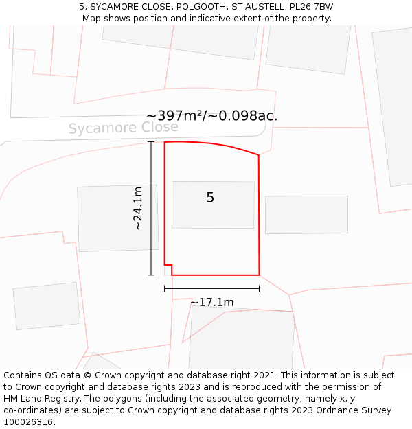 5, SYCAMORE CLOSE, POLGOOTH, ST AUSTELL, PL26 7BW: Plot and title map