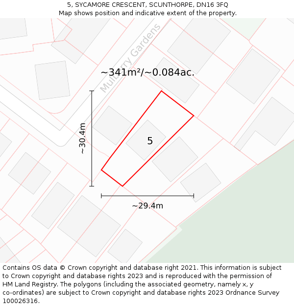 5, SYCAMORE CRESCENT, SCUNTHORPE, DN16 3FQ: Plot and title map