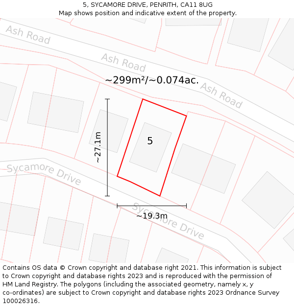 5, SYCAMORE DRIVE, PENRITH, CA11 8UG: Plot and title map