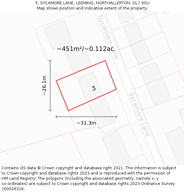 5, SYCAMORE LANE, LEEMING, NORTHALLERTON, DL7 9SU: Plot and title map