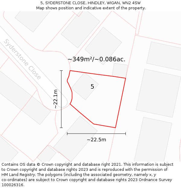 5, SYDERSTONE CLOSE, HINDLEY, WIGAN, WN2 4SW: Plot and title map