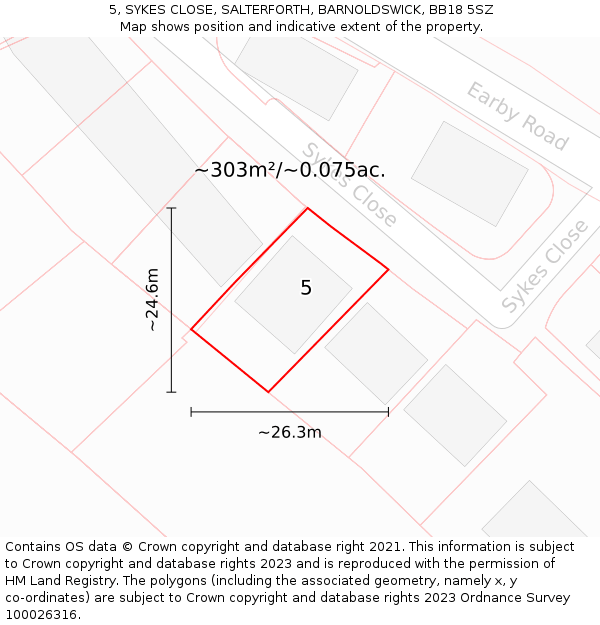 5, SYKES CLOSE, SALTERFORTH, BARNOLDSWICK, BB18 5SZ: Plot and title map