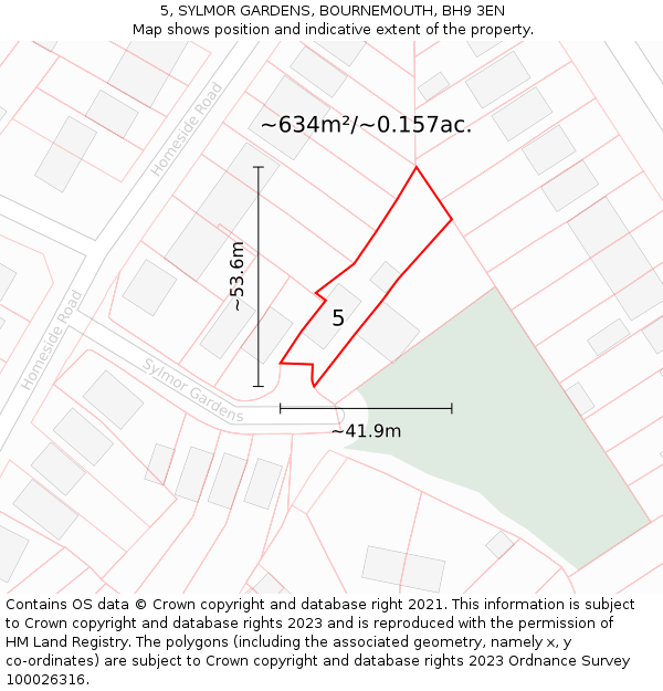 5, SYLMOR GARDENS, BOURNEMOUTH, BH9 3EN: Plot and title map