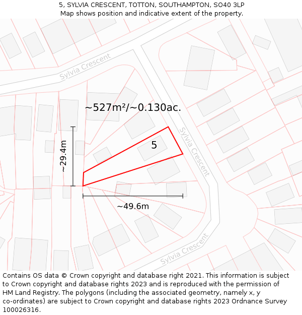 5, SYLVIA CRESCENT, TOTTON, SOUTHAMPTON, SO40 3LP: Plot and title map