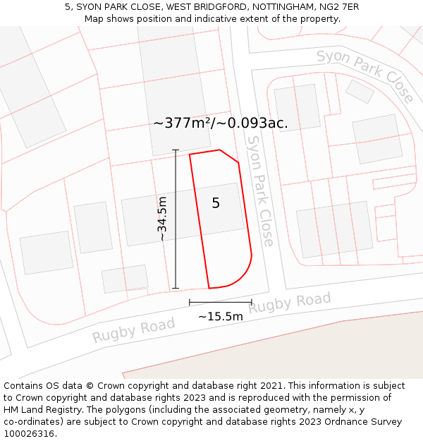 5, SYON PARK CLOSE, WEST BRIDGFORD, NOTTINGHAM, NG2 7ER: Plot and title map