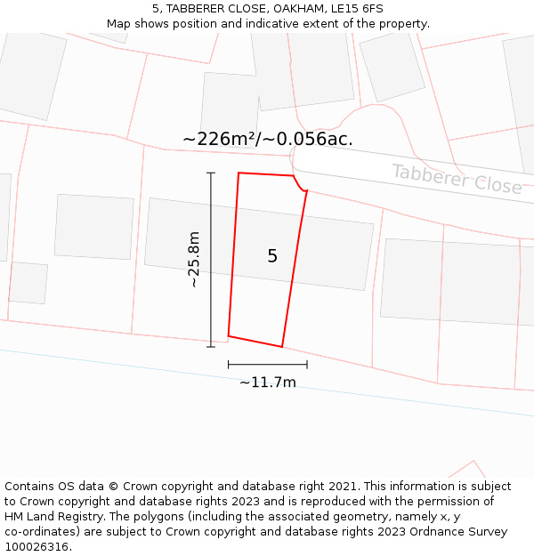 5, TABBERER CLOSE, OAKHAM, LE15 6FS: Plot and title map