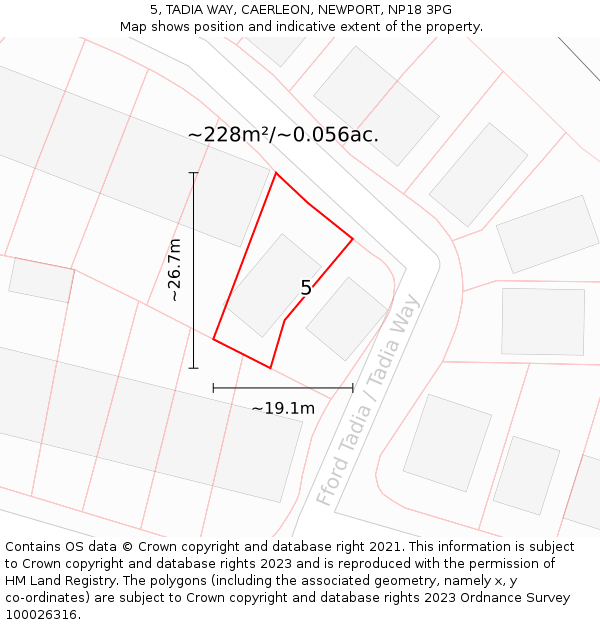 5, TADIA WAY, CAERLEON, NEWPORT, NP18 3PG: Plot and title map
