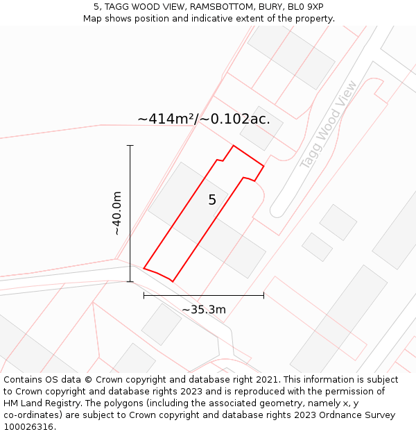 5, TAGG WOOD VIEW, RAMSBOTTOM, BURY, BL0 9XP: Plot and title map