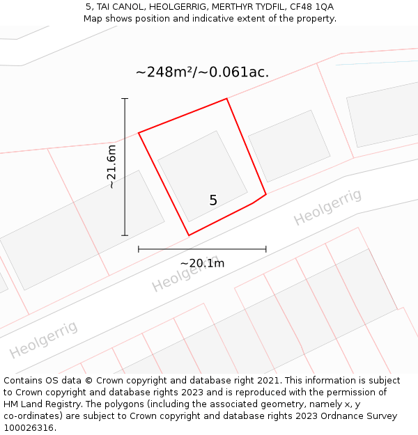 5, TAI CANOL, HEOLGERRIG, MERTHYR TYDFIL, CF48 1QA: Plot and title map