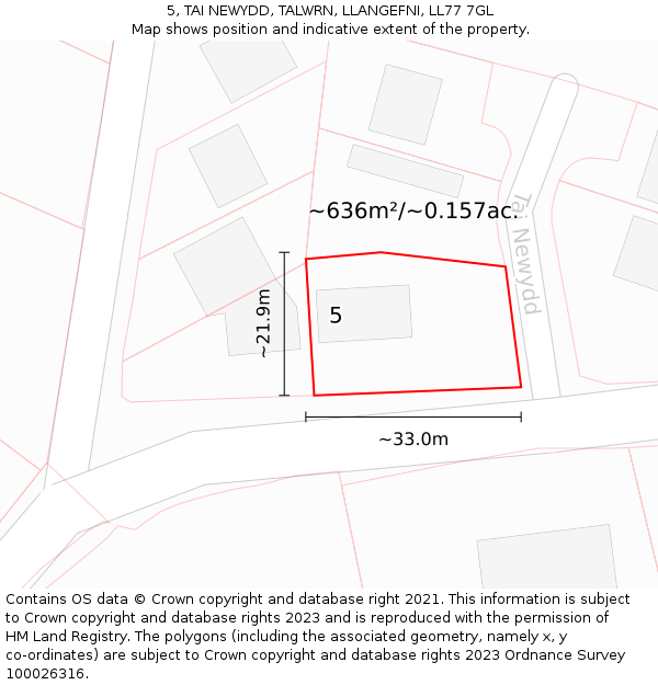 5, TAI NEWYDD, TALWRN, LLANGEFNI, LL77 7GL: Plot and title map
