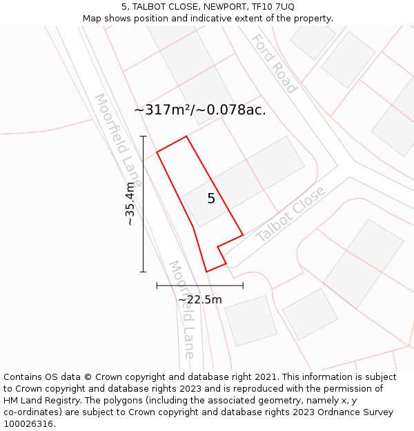 5, TALBOT CLOSE, NEWPORT, TF10 7UQ: Plot and title map