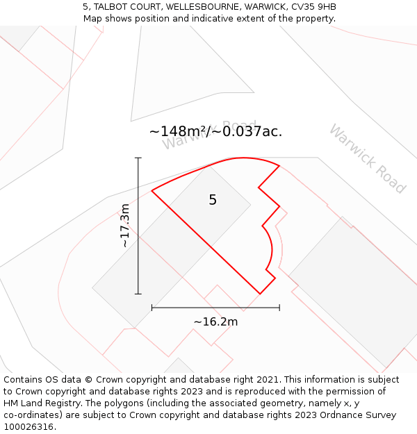 5, TALBOT COURT, WELLESBOURNE, WARWICK, CV35 9HB: Plot and title map