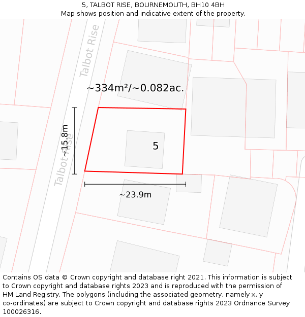 5, TALBOT RISE, BOURNEMOUTH, BH10 4BH: Plot and title map