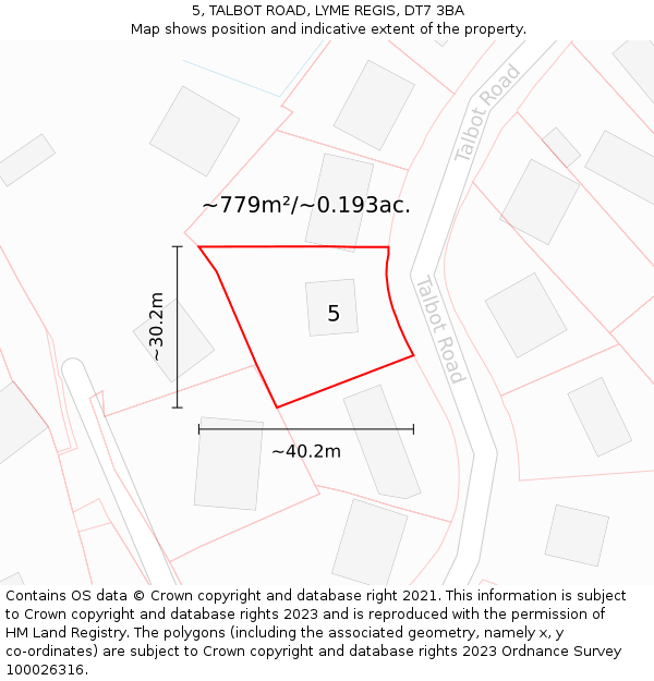 5, TALBOT ROAD, LYME REGIS, DT7 3BA: Plot and title map