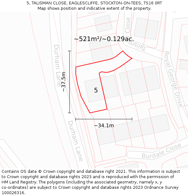 5, TALISMAN CLOSE, EAGLESCLIFFE, STOCKTON-ON-TEES, TS16 0RT: Plot and title map