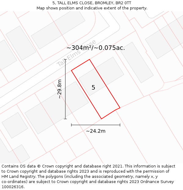 5, TALL ELMS CLOSE, BROMLEY, BR2 0TT: Plot and title map
