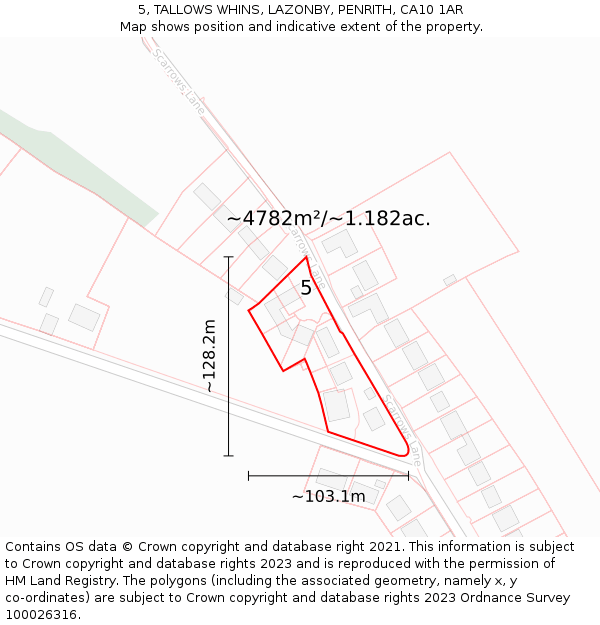 5, TALLOWS WHINS, LAZONBY, PENRITH, CA10 1AR: Plot and title map