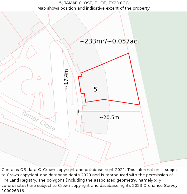 5, TAMAR CLOSE, BUDE, EX23 8GG: Plot and title map