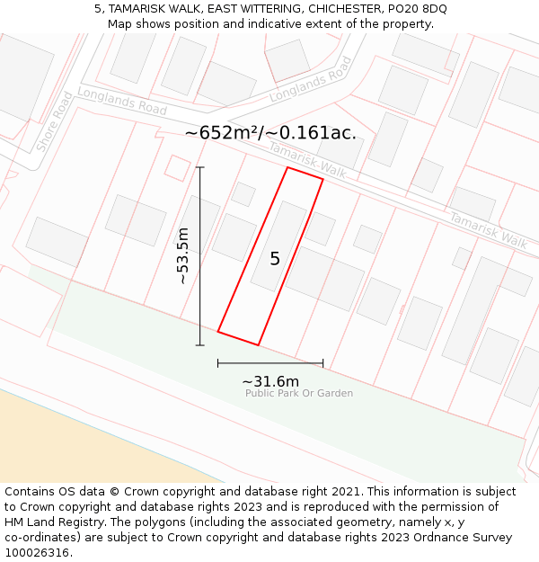 5, TAMARISK WALK, EAST WITTERING, CHICHESTER, PO20 8DQ: Plot and title map