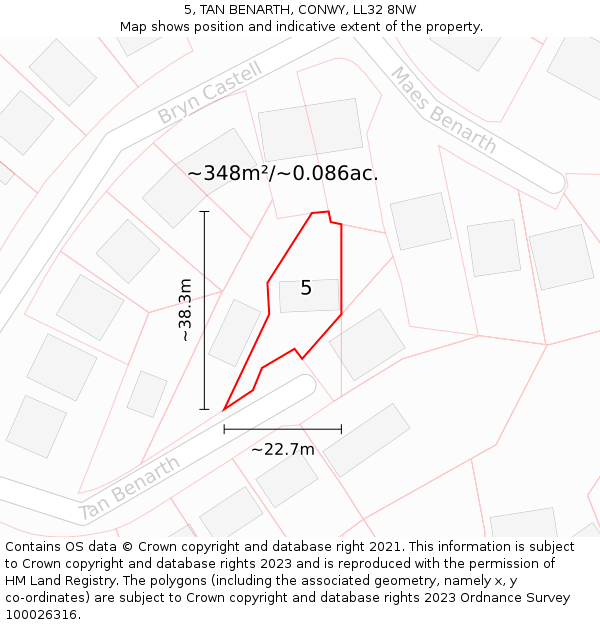 5, TAN BENARTH, CONWY, LL32 8NW: Plot and title map