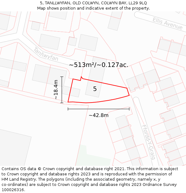 5, TANLLWYFAN, OLD COLWYN, COLWYN BAY, LL29 9LQ: Plot and title map