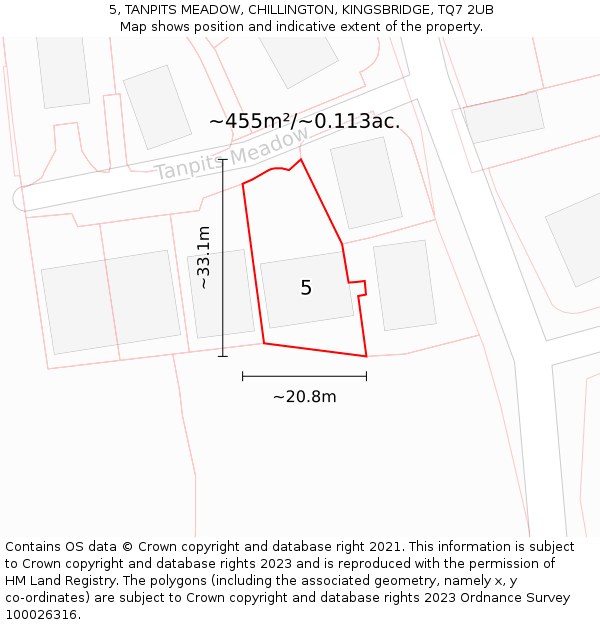 5, TANPITS MEADOW, CHILLINGTON, KINGSBRIDGE, TQ7 2UB: Plot and title map