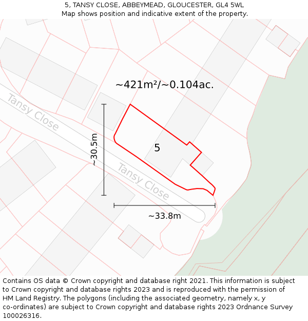 5, TANSY CLOSE, ABBEYMEAD, GLOUCESTER, GL4 5WL: Plot and title map