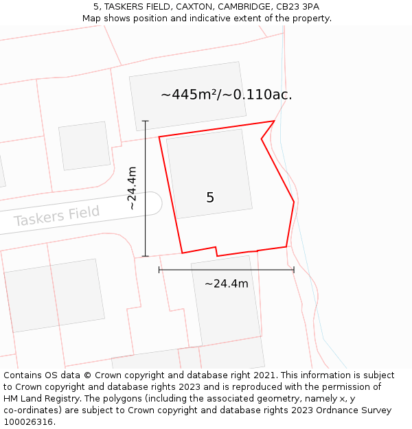 5, TASKERS FIELD, CAXTON, CAMBRIDGE, CB23 3PA: Plot and title map