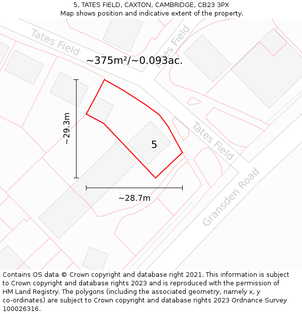 5, TATES FIELD, CAXTON, CAMBRIDGE, CB23 3PX: Plot and title map