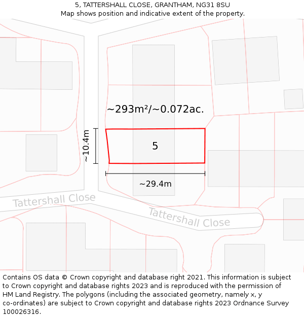 5, TATTERSHALL CLOSE, GRANTHAM, NG31 8SU: Plot and title map