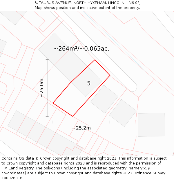 5, TAURUS AVENUE, NORTH HYKEHAM, LINCOLN, LN6 9FJ: Plot and title map