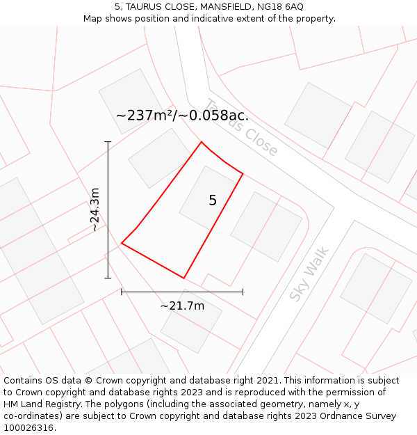 5, TAURUS CLOSE, MANSFIELD, NG18 6AQ: Plot and title map