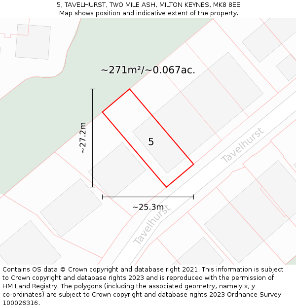 5, TAVELHURST, TWO MILE ASH, MILTON KEYNES, MK8 8EE: Plot and title map