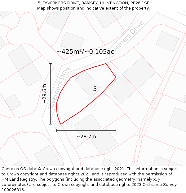 5, TAVERNERS DRIVE, RAMSEY, HUNTINGDON, PE26 1SF: Plot and title map