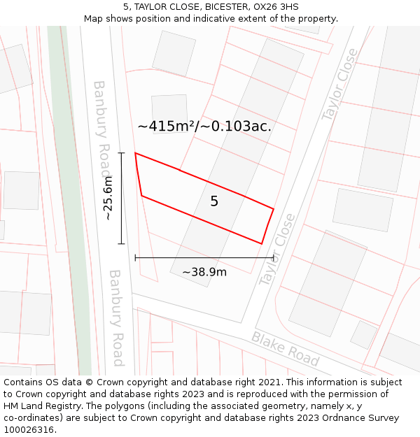 5, TAYLOR CLOSE, BICESTER, OX26 3HS: Plot and title map
