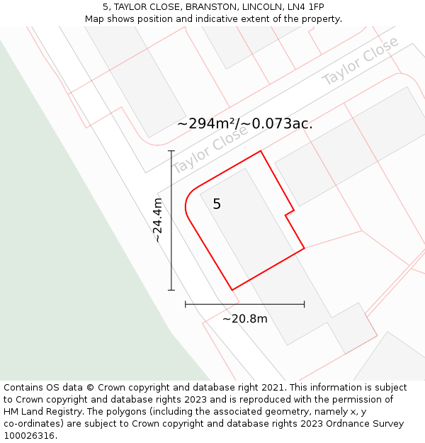 5, TAYLOR CLOSE, BRANSTON, LINCOLN, LN4 1FP: Plot and title map
