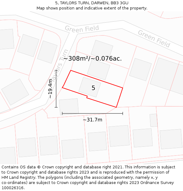 5, TAYLORS TURN, DARWEN, BB3 3GU: Plot and title map