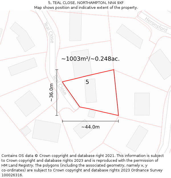 5, TEAL CLOSE, NORTHAMPTON, NN4 9XF: Plot and title map
