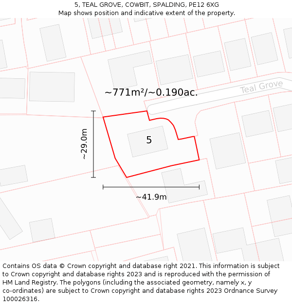 5, TEAL GROVE, COWBIT, SPALDING, PE12 6XG: Plot and title map