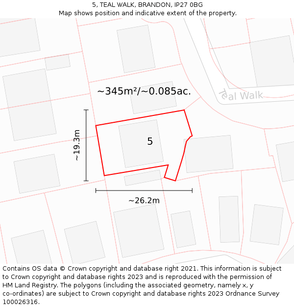 5, TEAL WALK, BRANDON, IP27 0BG: Plot and title map