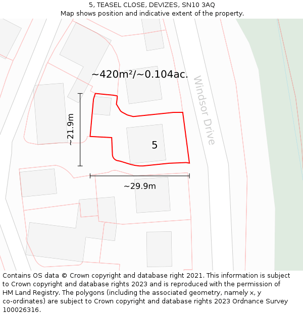 5, TEASEL CLOSE, DEVIZES, SN10 3AQ: Plot and title map