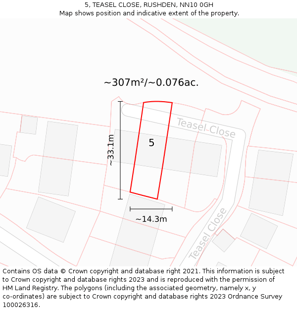 5, TEASEL CLOSE, RUSHDEN, NN10 0GH: Plot and title map