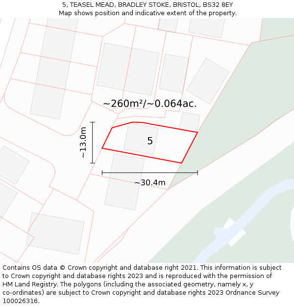 5, TEASEL MEAD, BRADLEY STOKE, BRISTOL, BS32 8EY: Plot and title map