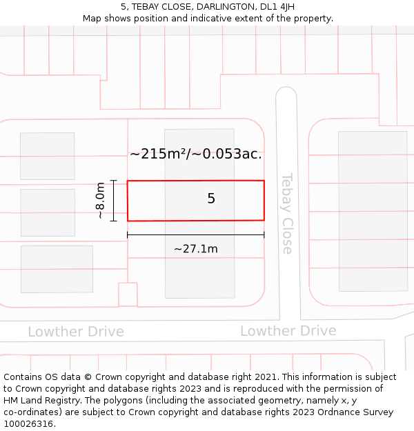 5, TEBAY CLOSE, DARLINGTON, DL1 4JH: Plot and title map